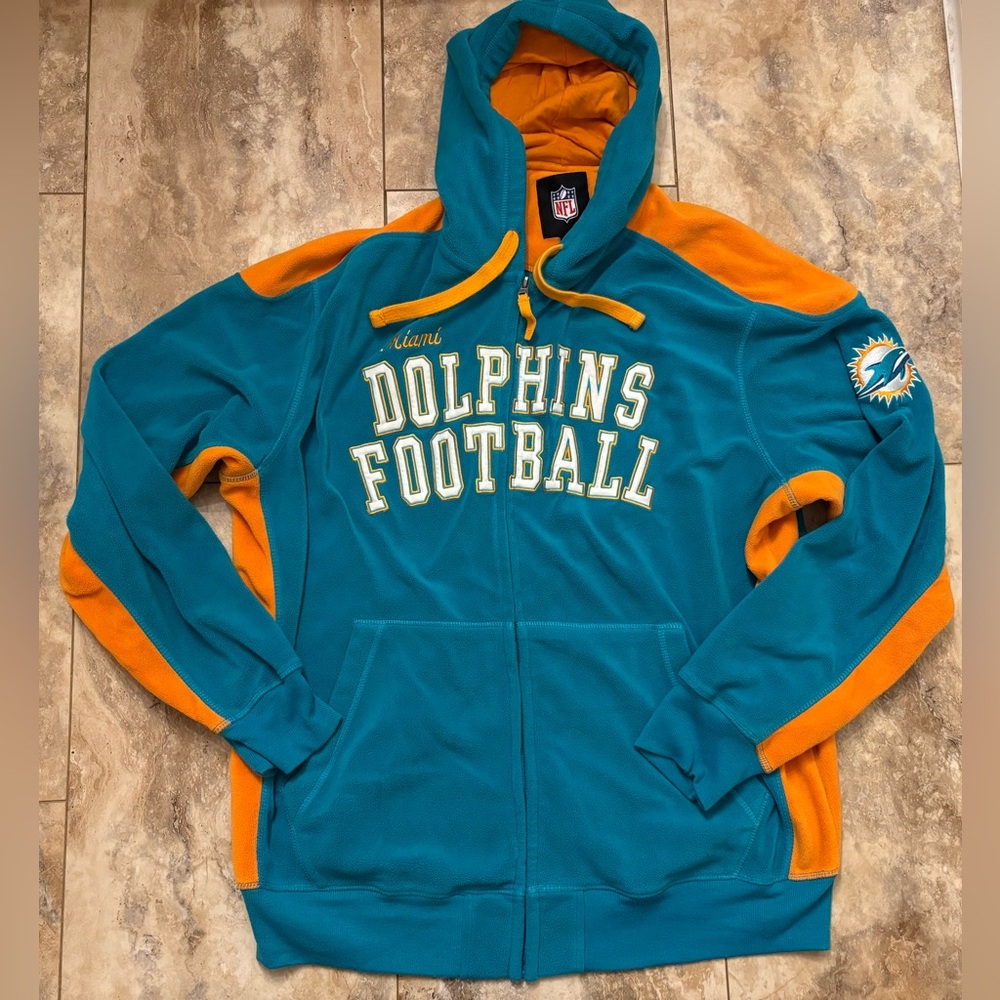 NFL MIAMI DOLPHINS FLEECE EMBROIDERED MEN’S FULL ZIP HOODIE 2XL VINTAGE